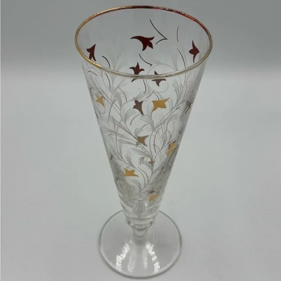 Vintage Libbey MCM Royal Fern Gold/White Pilsner Glasses Set of 6 - Picture 4 of 5